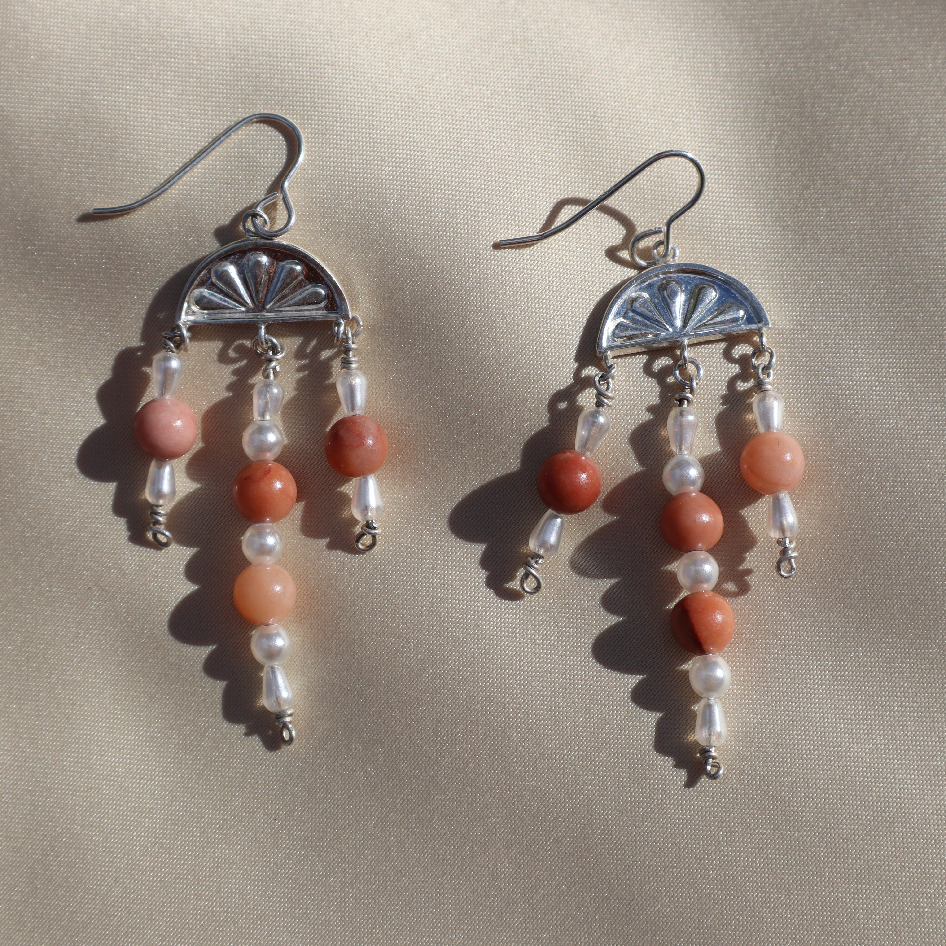 Portal Earrings - Silver with Pink Aventurine & Shell Pearls